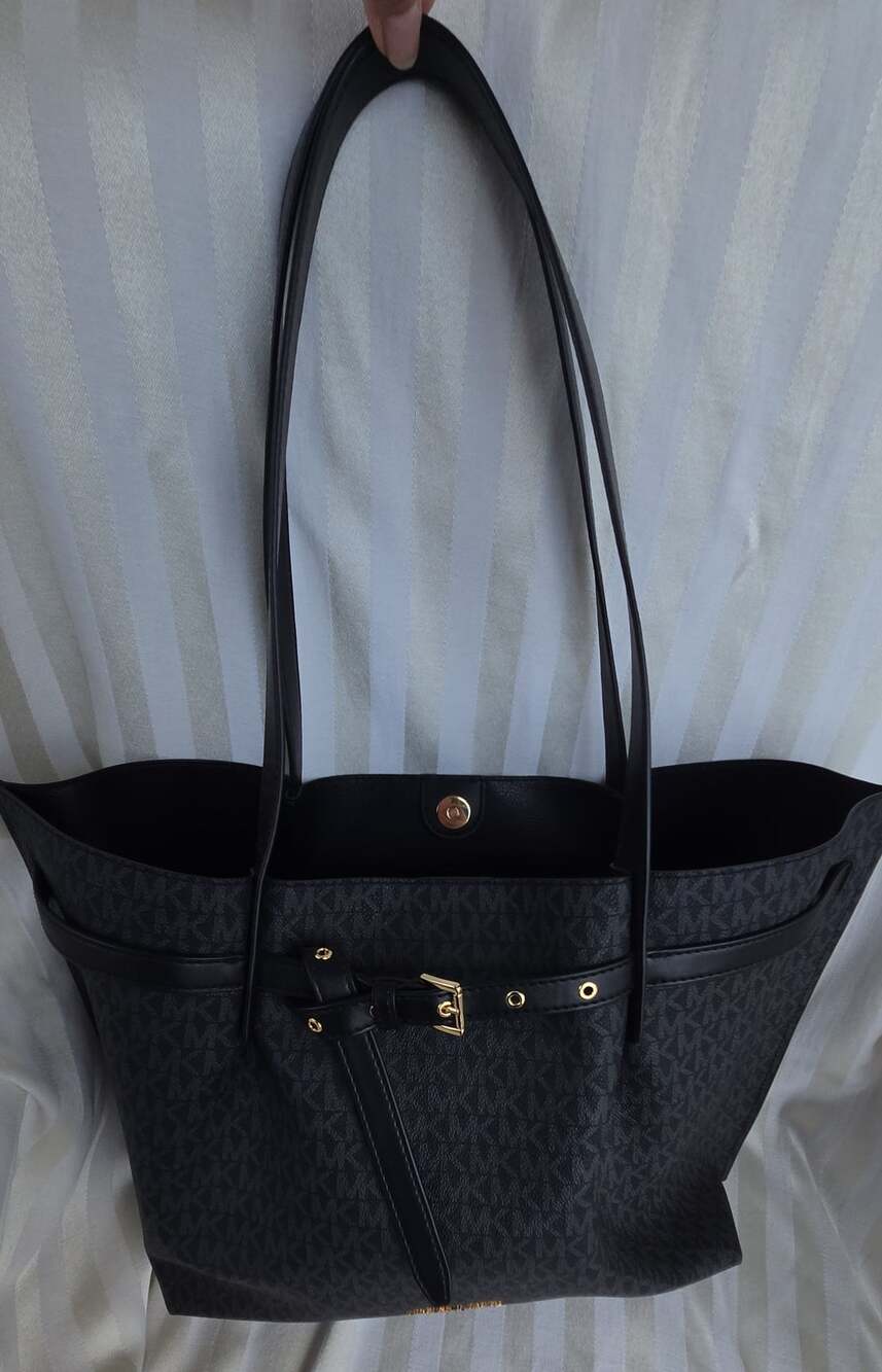Michael Kors Emilia Large Signature Logo Belted Tote Bag Black